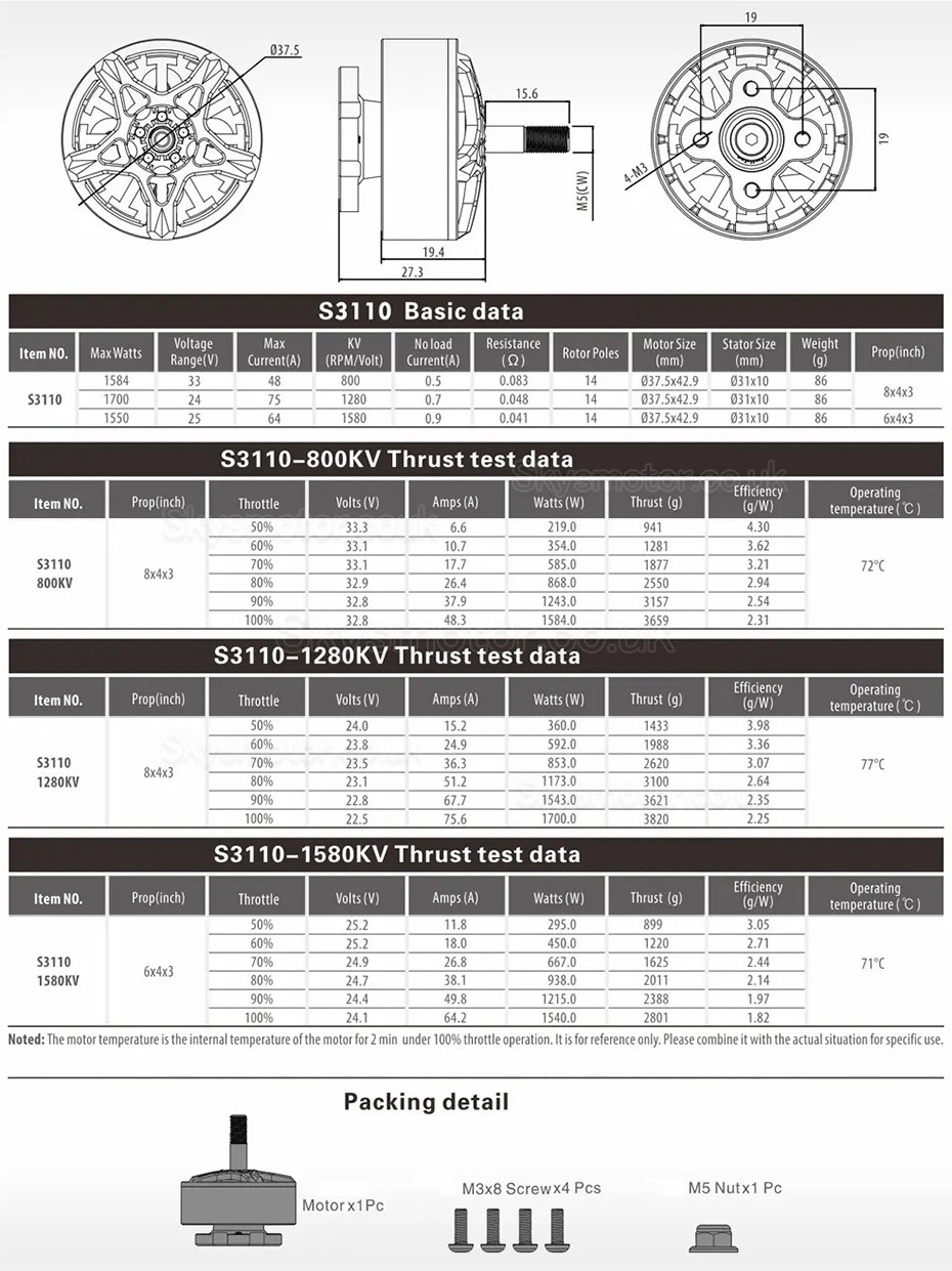 Surpass Hobby S3110 800KV /1280KV/1580KV 14 Pole FPV BLDC Motor RC Motor (compatible HQ8x4x3) 